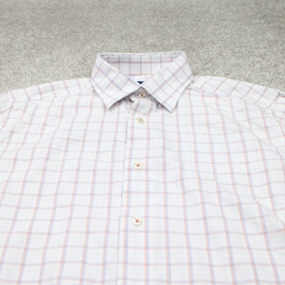 David Donahue Men's Dress Shirt - White with Blue and Red Plaid - Picture 6 of 14
